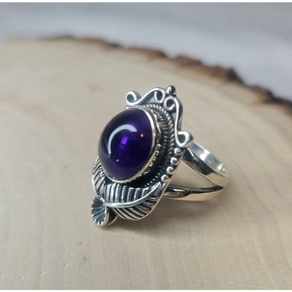 Natural Dark Brazilian Amethyst Sterling Silver Ring 6.5 Cts Artisan Statement